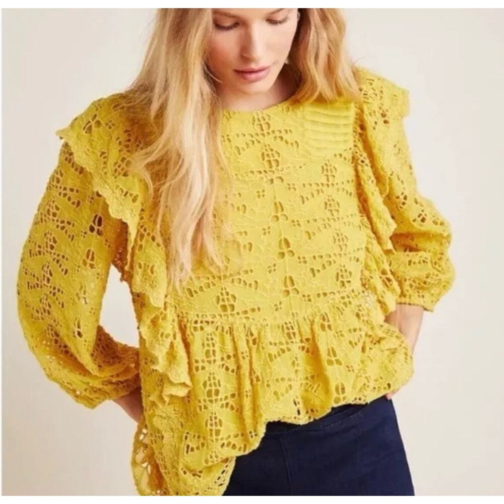 Anthropologie Eyelet Ruffled Clementine Top